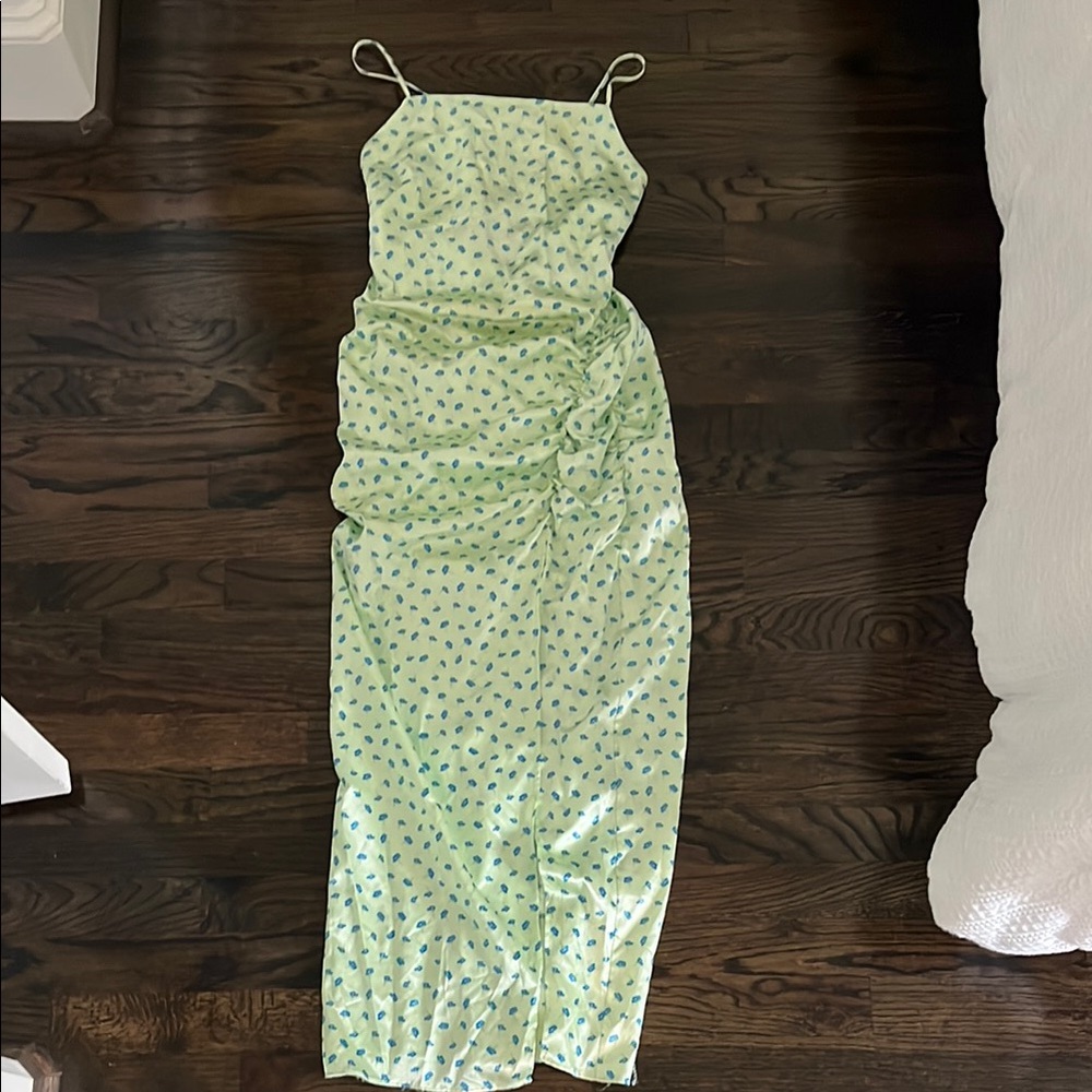 Zara Green Ruched Maxi Sundress for Weddings